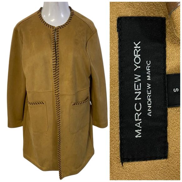 Marc New York  Womens Small Jacket Faux Suede Tan Blazer Office Corpcore Career - Picture 1 of 14